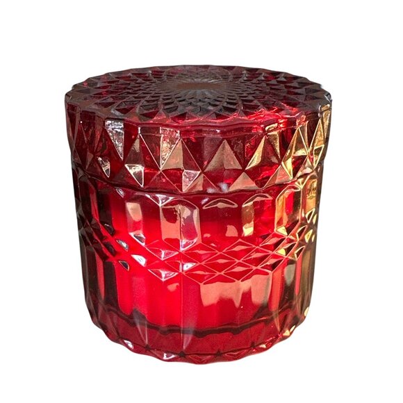 Leoben Candle Apple Orchard Scent 6 Oz 1 Wick Red Faceted Cut Glass Vegan Soy - Picture 1 of 6